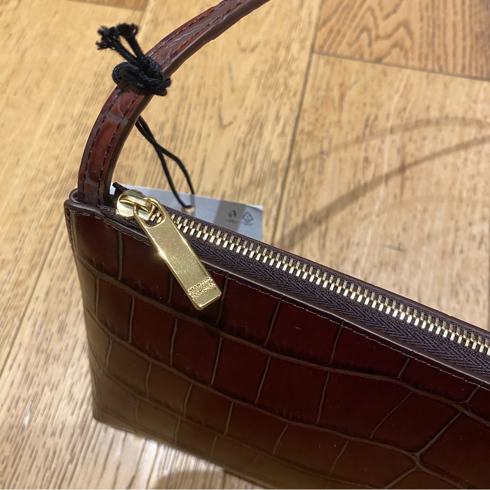 Mansur Gavriel Croc Chocolate Leather Gaia Shoulder Bag Italy Date Night Clutch - Picture 8 of 14